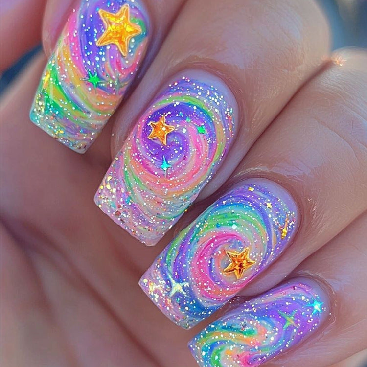 24pcs/Set Cosmic Starry Sky Gradient Press-On Nails