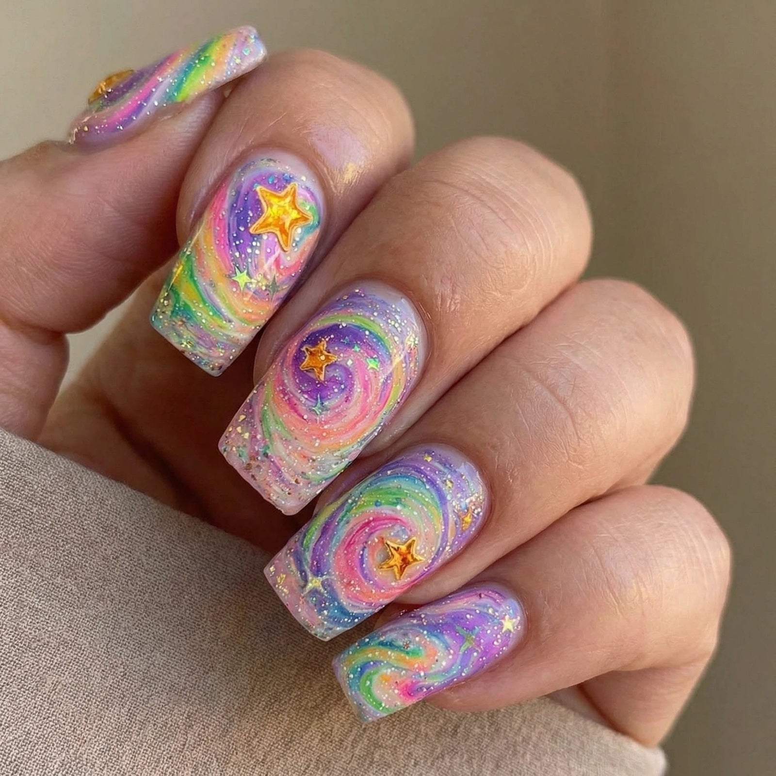 24pcs/Set Cosmic Starry Sky Gradient Press-On Nails