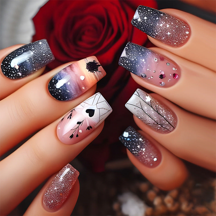 24pcs/Set Dreamy Starry Sky Press-On Nails