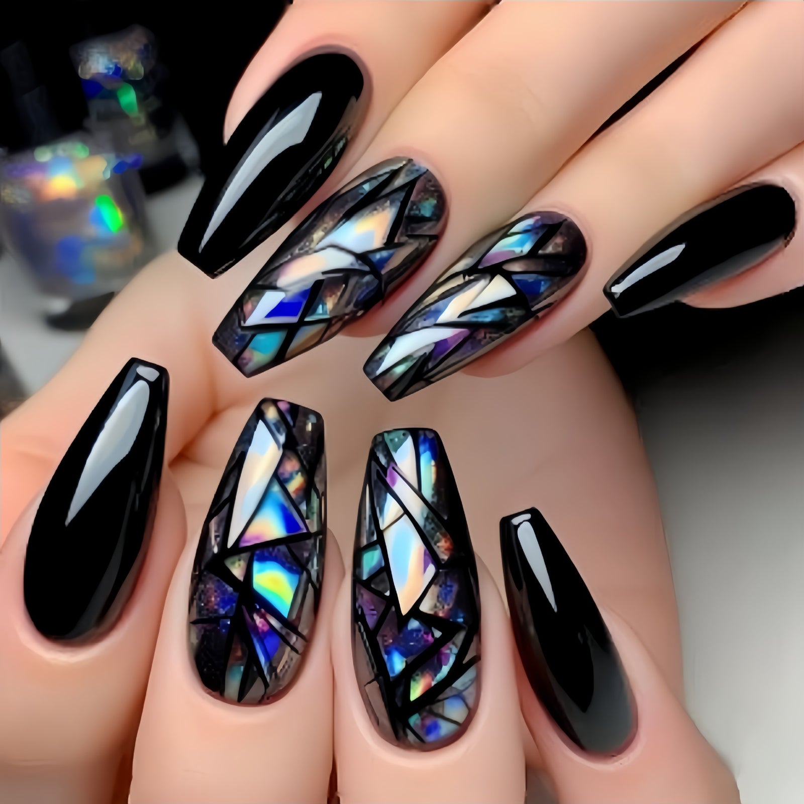 24pcs/Set Black Geometric Stripe Press-On Nails