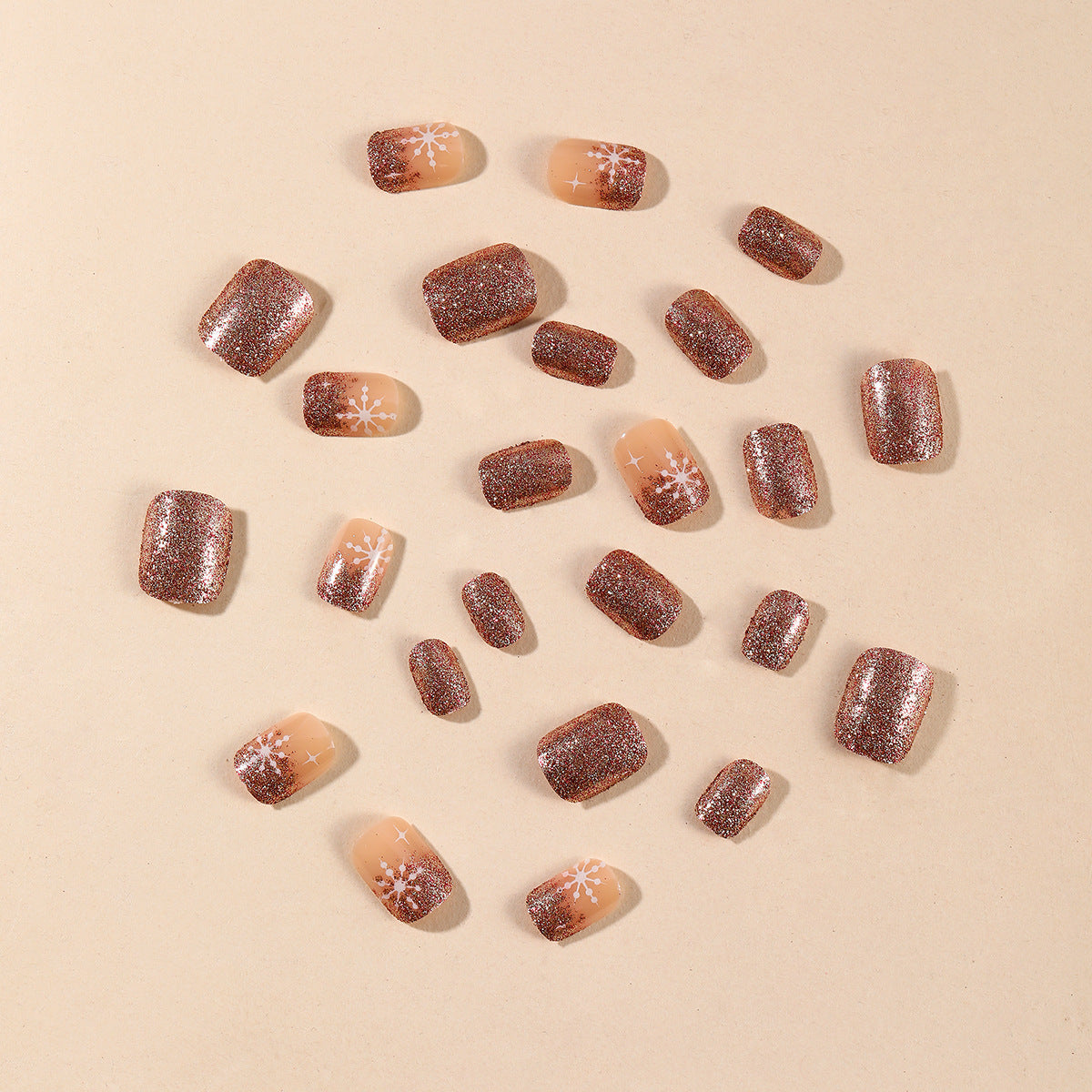 24pcs/Set Short French Christmas Snowflake & Starry Glimmer Press On Nails