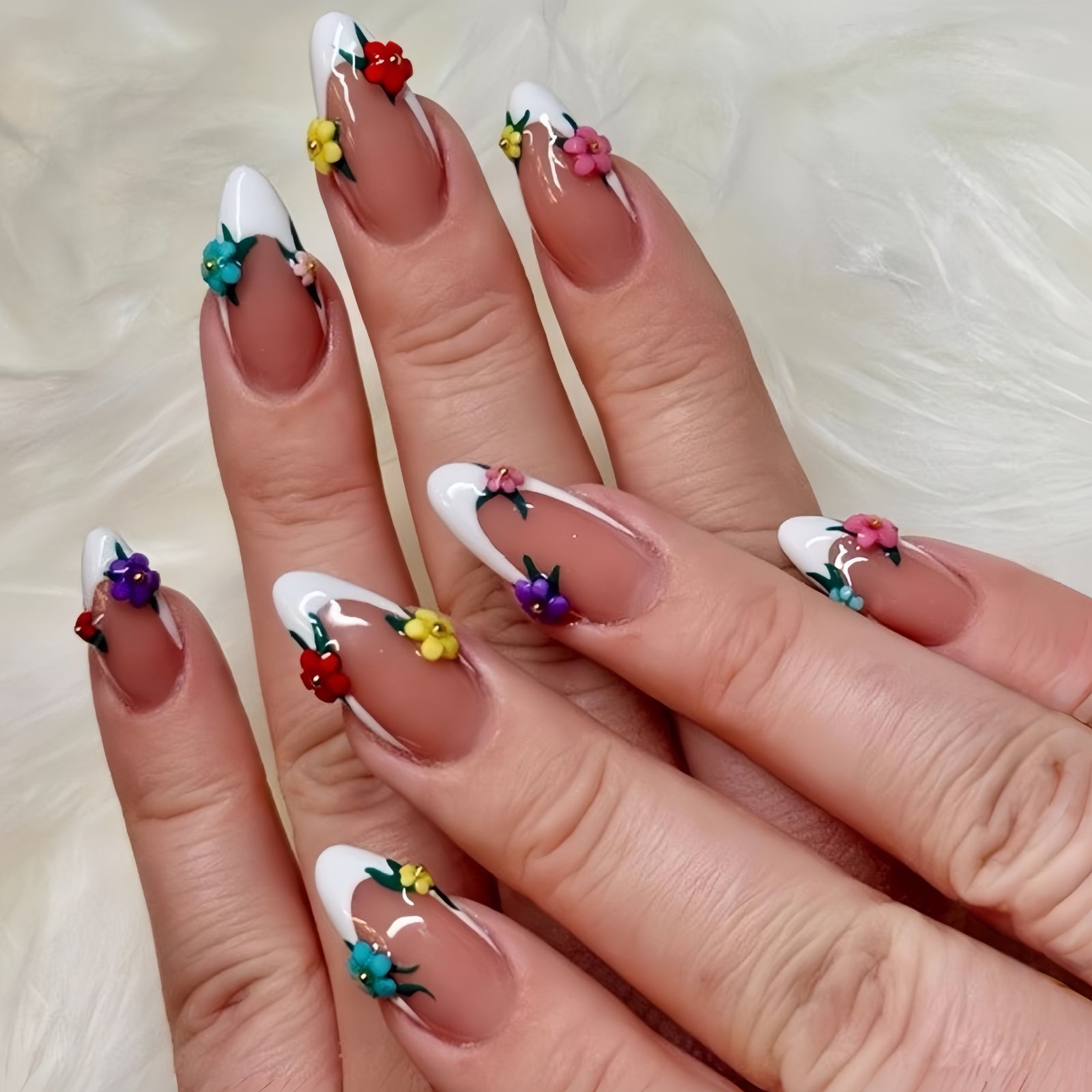 24pcs/Set 3D Floral French Press-On Nails