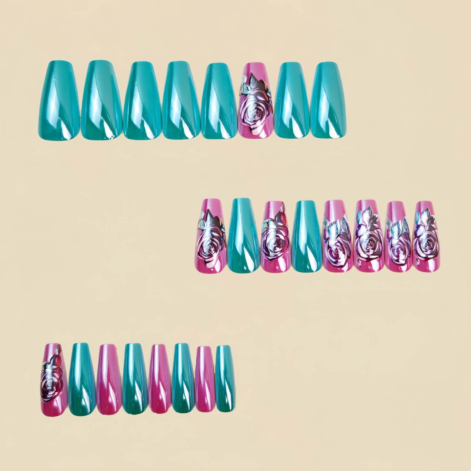 24pcs/Set Electroplated Flower Press-On Nails