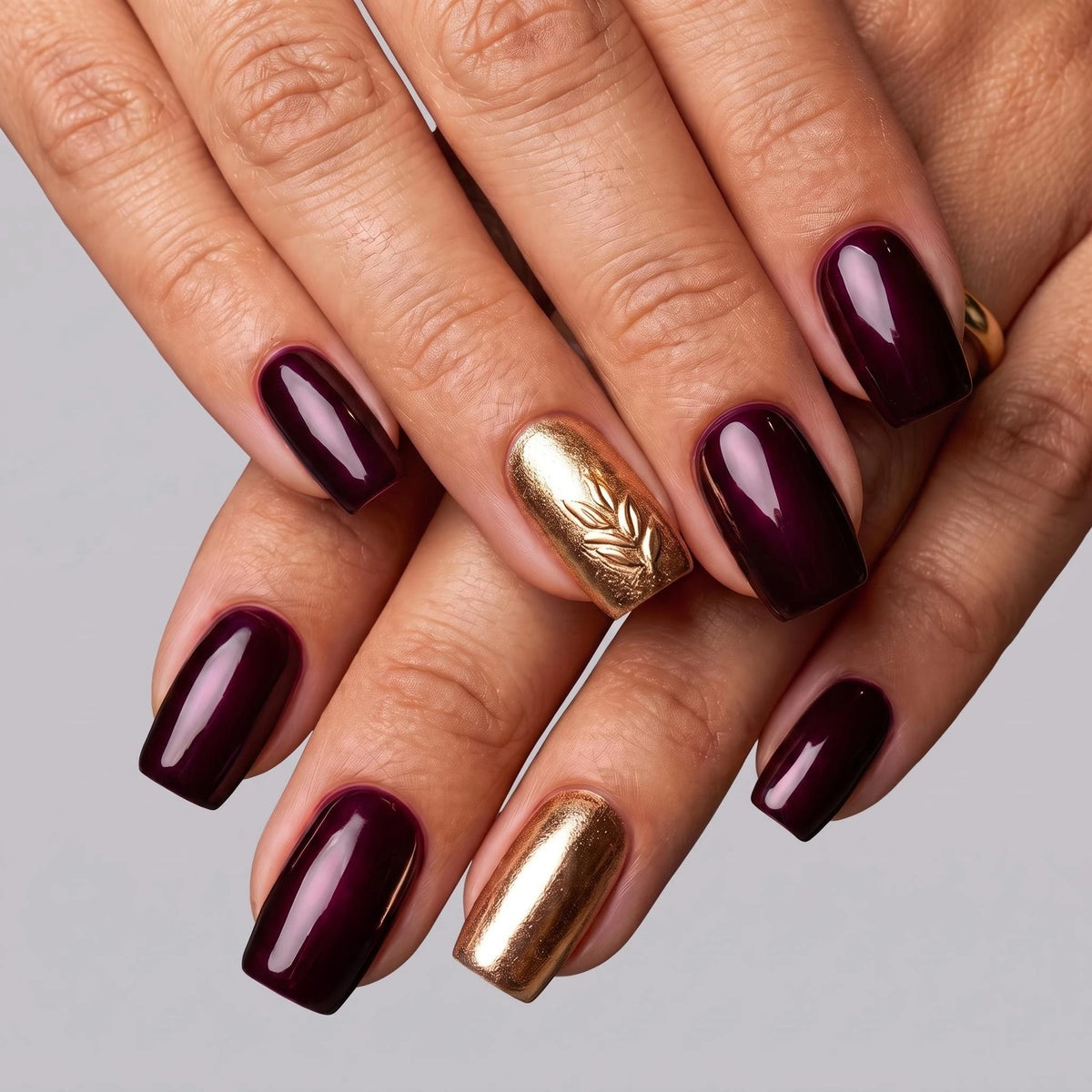 24pcs/Set Cat Eye Purple & Copper Press-On Nails