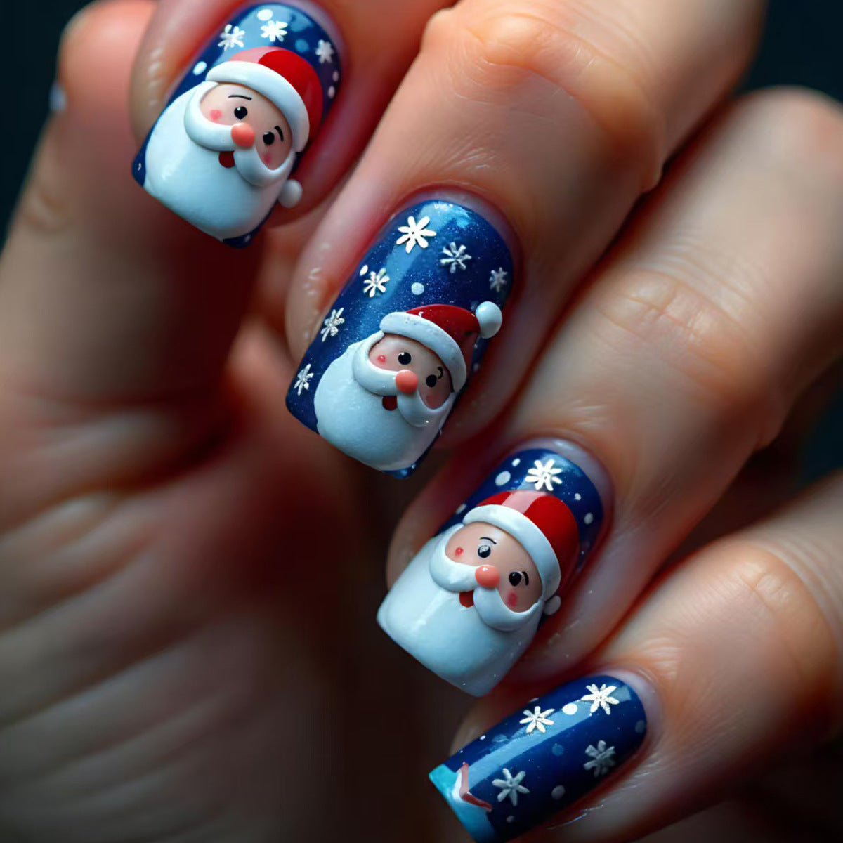 24pcs/Set Christmas Cartoon Snowman & Santa Snowflakes Press-On Nails