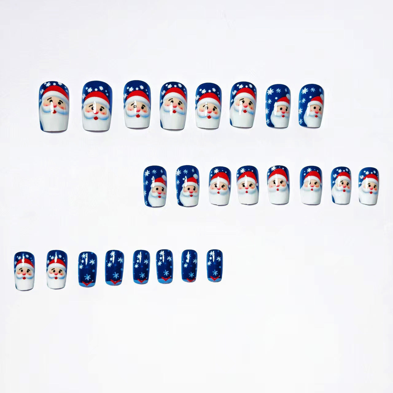 24pcs/Set Christmas Cartoon Snowman & Santa Snowflakes Press-On Nails