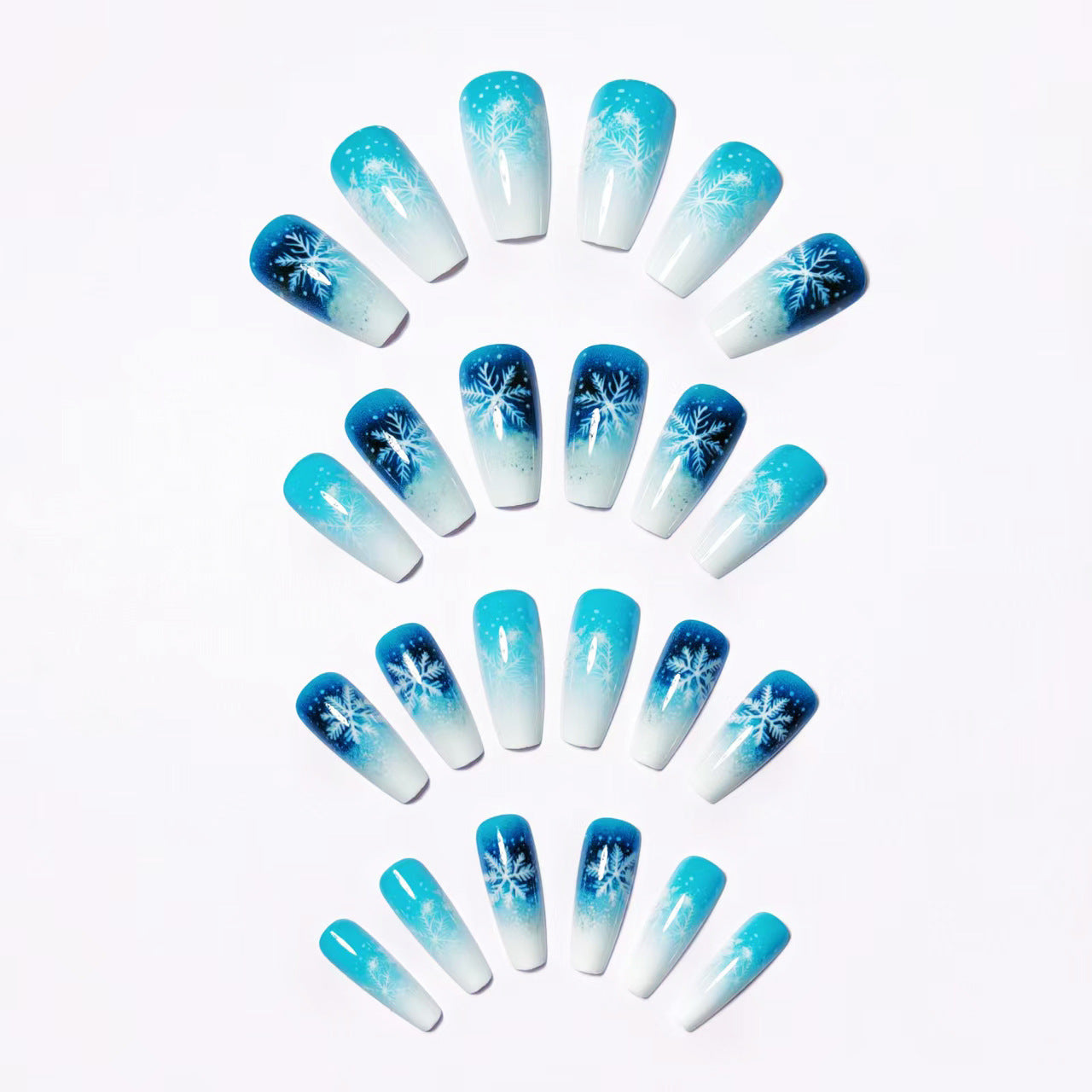 24pcs/Set Christmas White Snowflake with Blue Gradient Press-On Nails