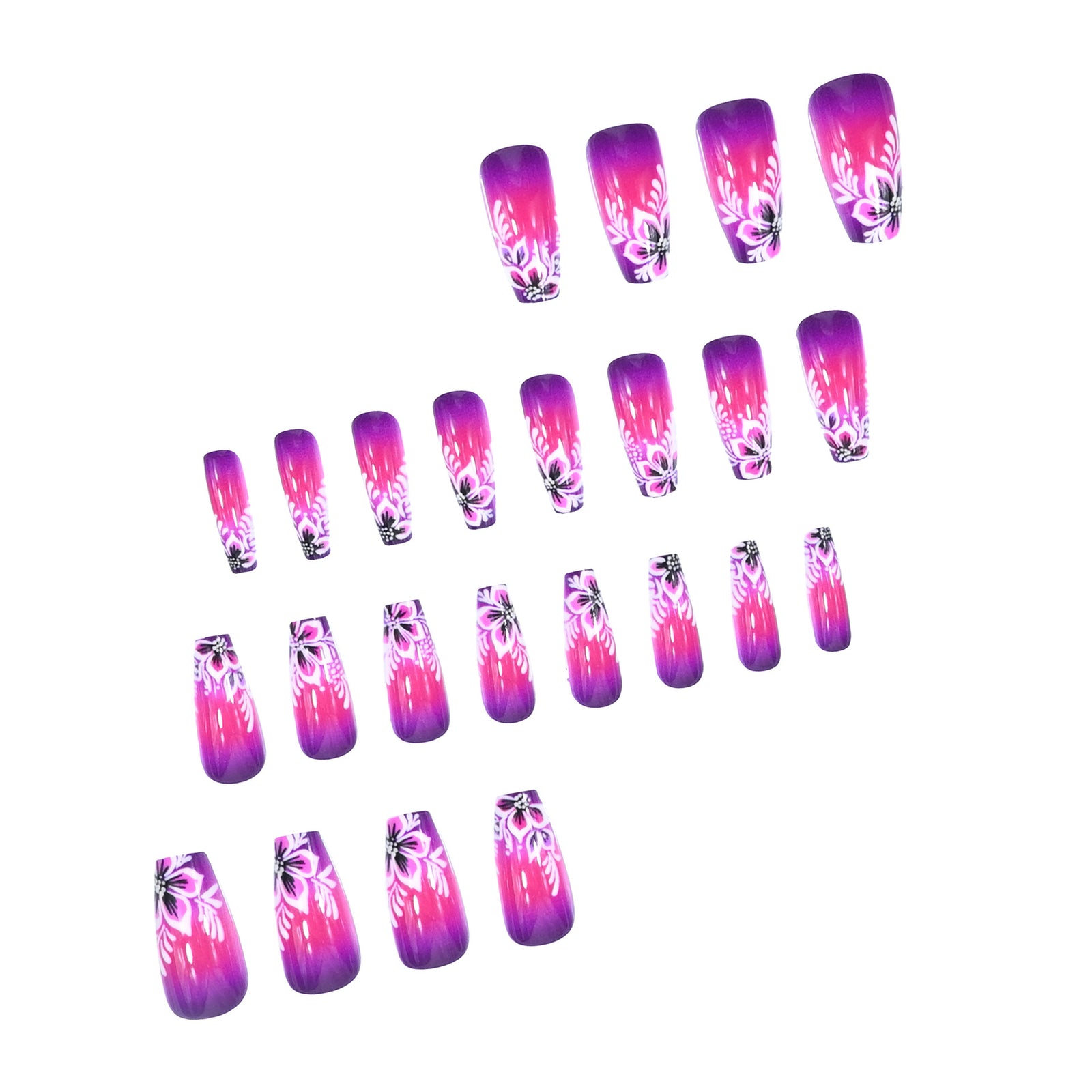 24pcs/Set Blurred Magenta Floral Gradient Press-On Nails