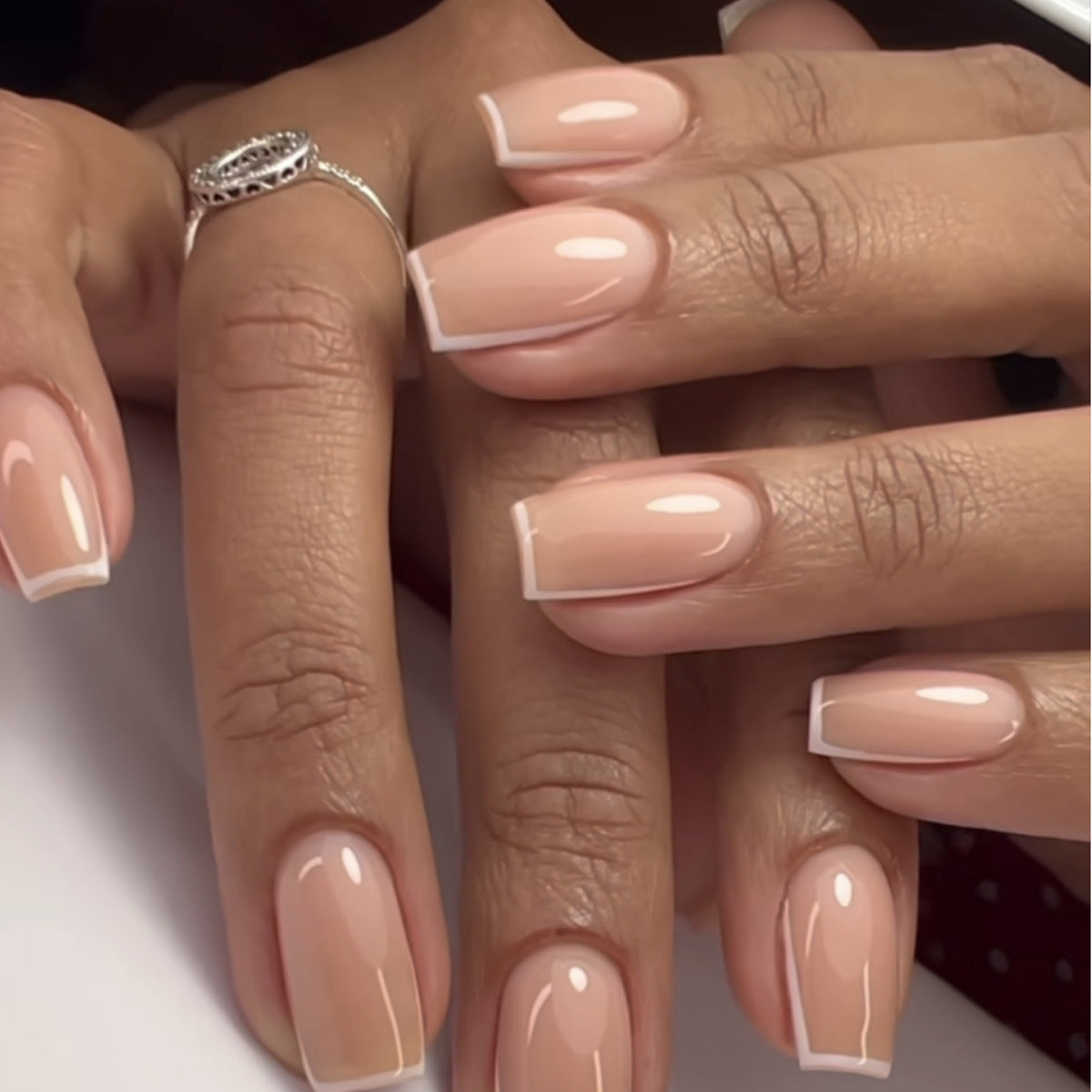 24pcs/Set White French on Nude Press-On Nails