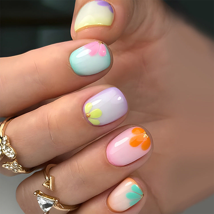 24pcs/Set Short Glitter Petals Press On Nails