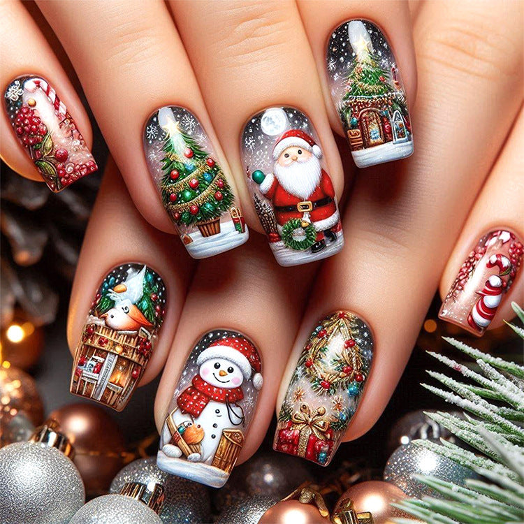 24pcs/Set Snowman, Cottage & Christmas Tree Press-On Nails