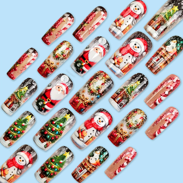 24pcs/Set Snowman, Cottage & Christmas Tree Press-On Nails