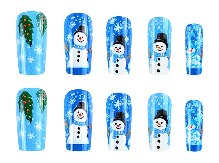 24pcs/Set Snowflake Christmas Tree Snowman in Blue Press-On Nails