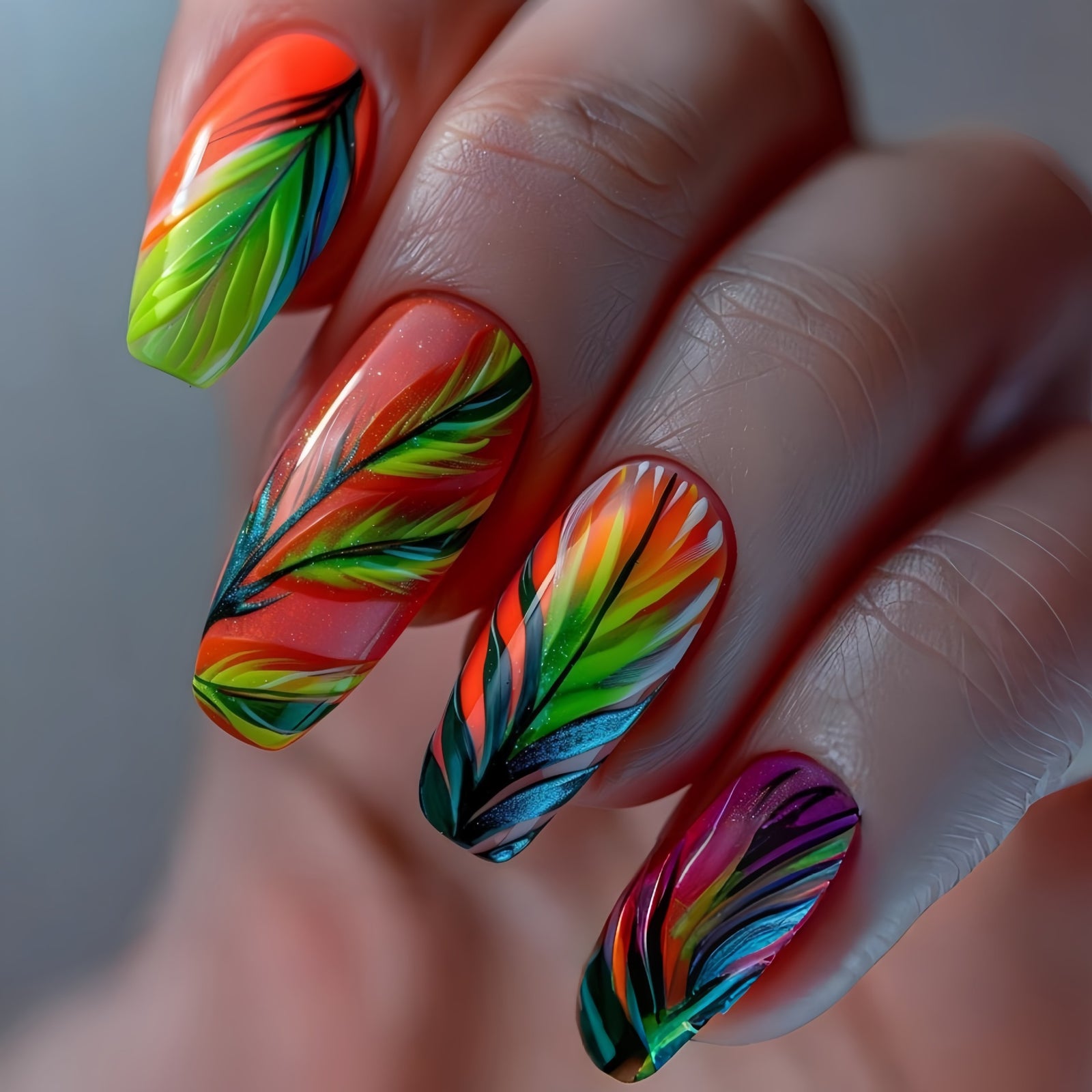 24pcs/Set Green Plant Stripes Press-On Nails