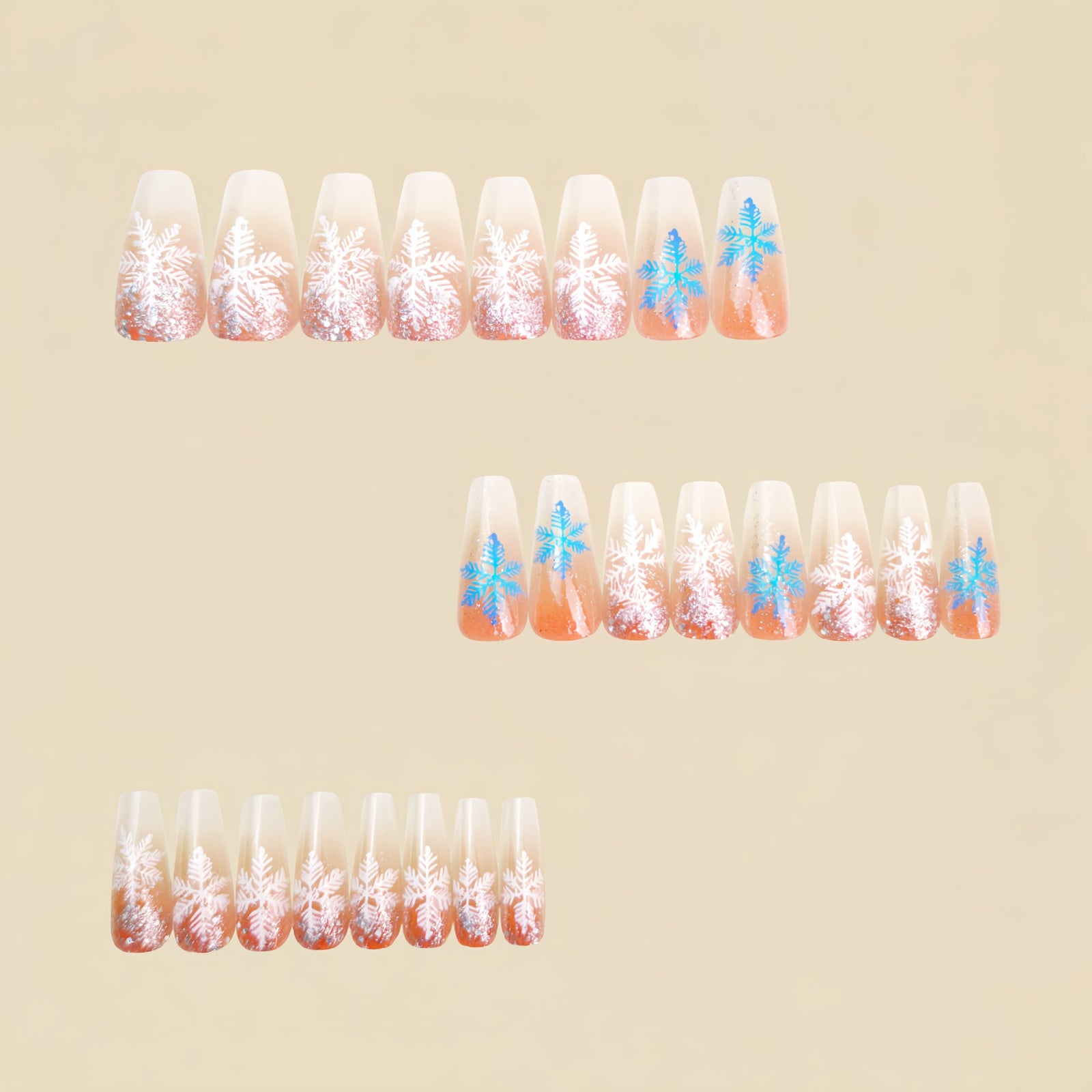 24pcs/Set Christmas Blue & White Snowflakes Press-On Nails