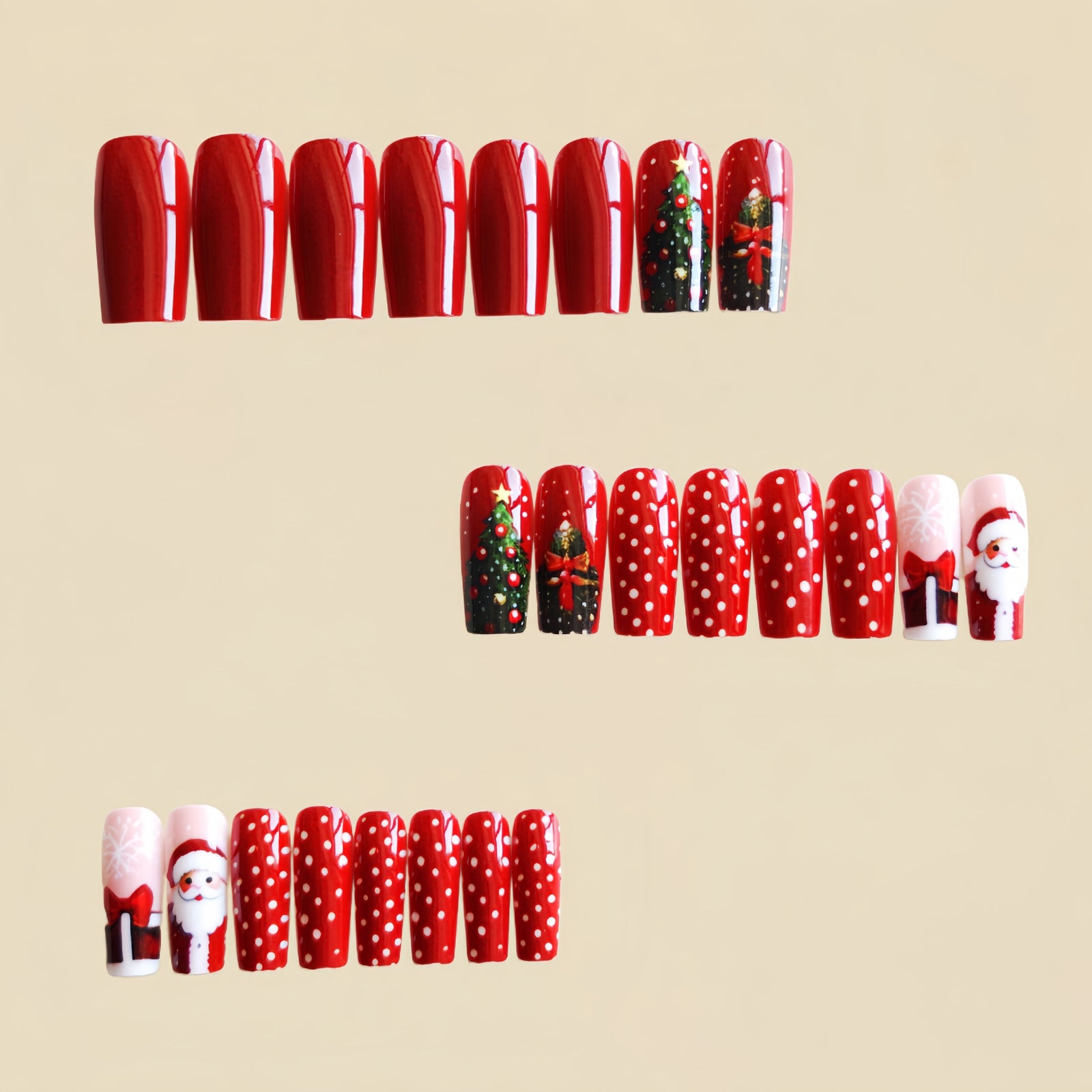 24pcs/Set Christmas Red Series: Santa, Tree & Snowflake Press-On Nails