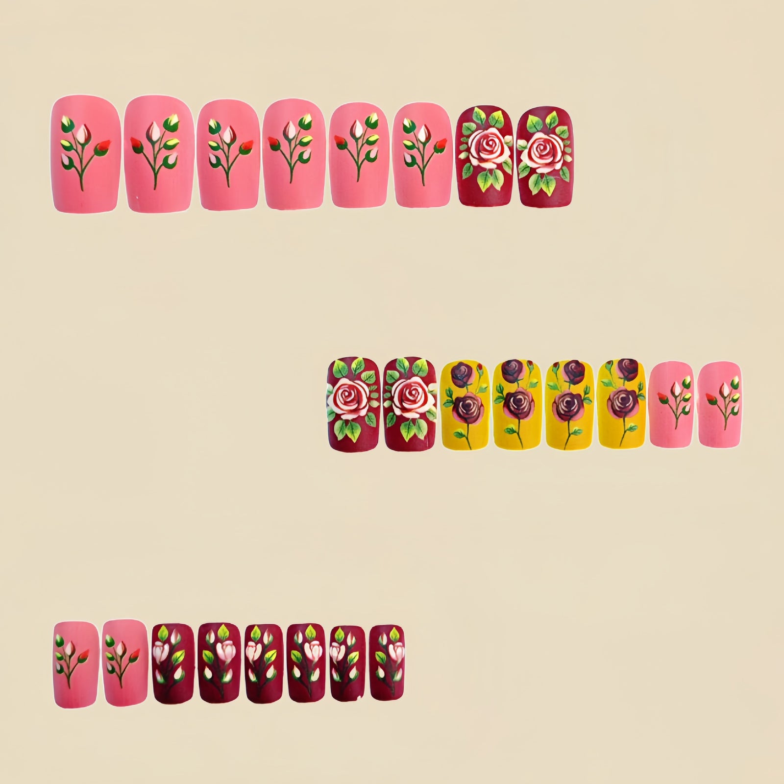 24pcs/Set Botanical Flowers Press-On Nails
