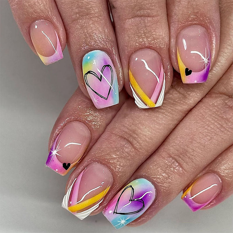 24pcs/Set Valentine's Rainbow Ombré Heart Press-On Nails