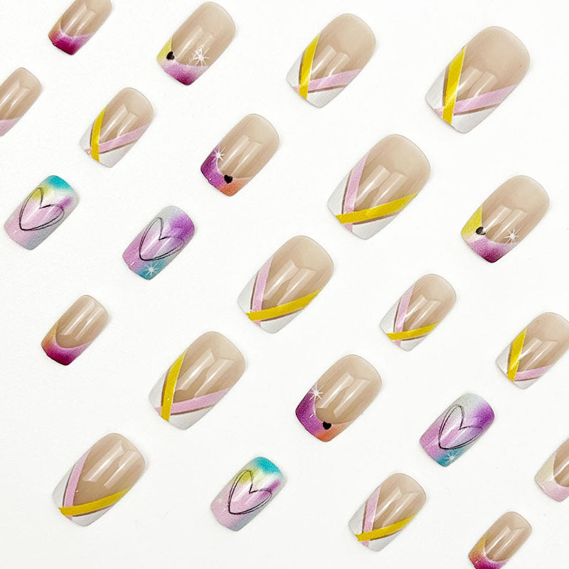 24pcs/Set Valentine's Rainbow Ombré Heart Press-On Nails