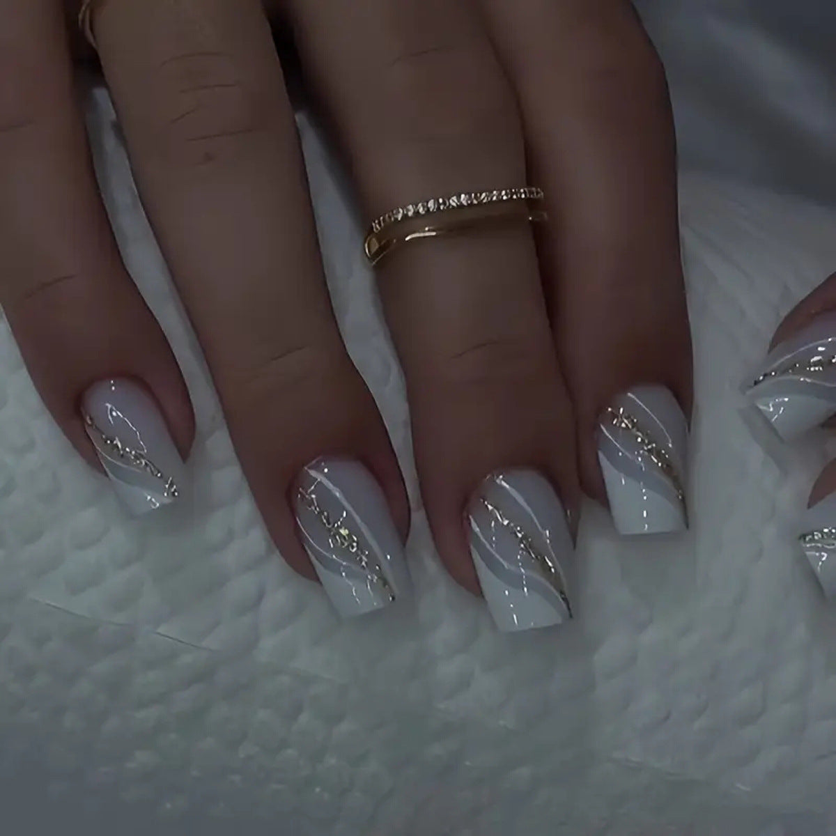 24pcs/Set Gray-White Line Press-On Nails