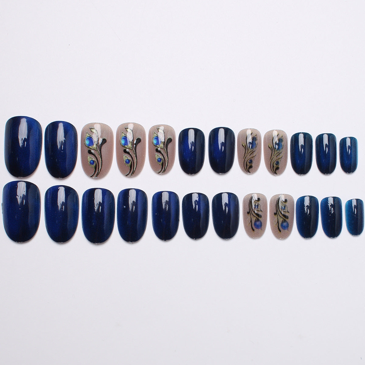 24pcs/Set Crystal Stone Blue Series Press-On Nails