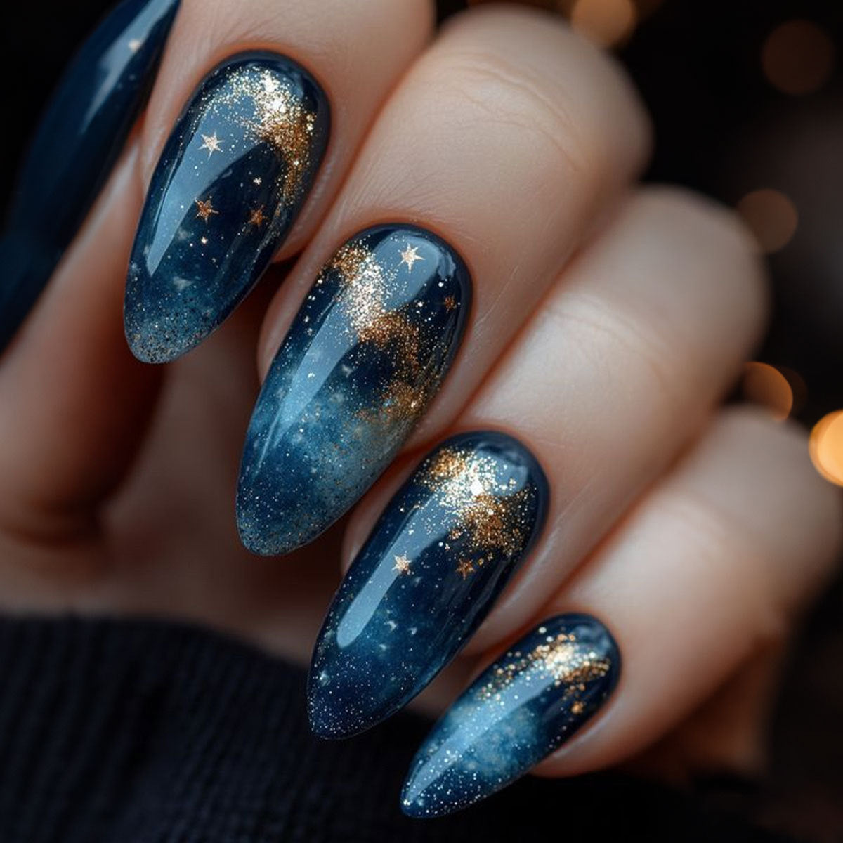 24pcs/Set Blue Dreamy Starry Sky Press-On Nails