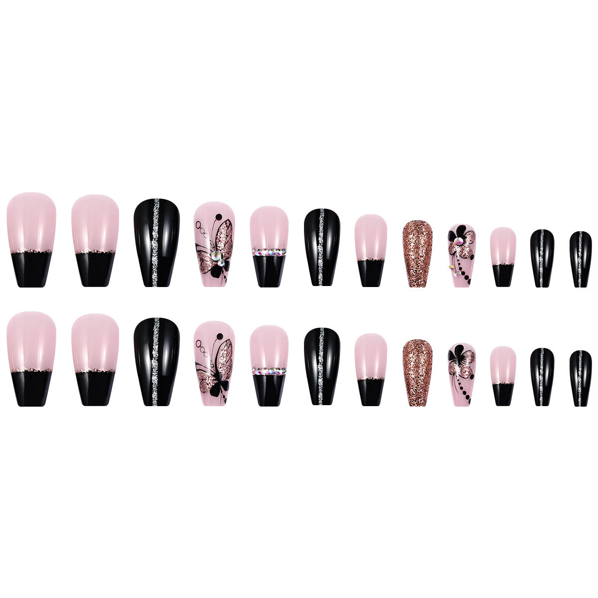 24pcs/Set Black French Butterfly Press-On Nails