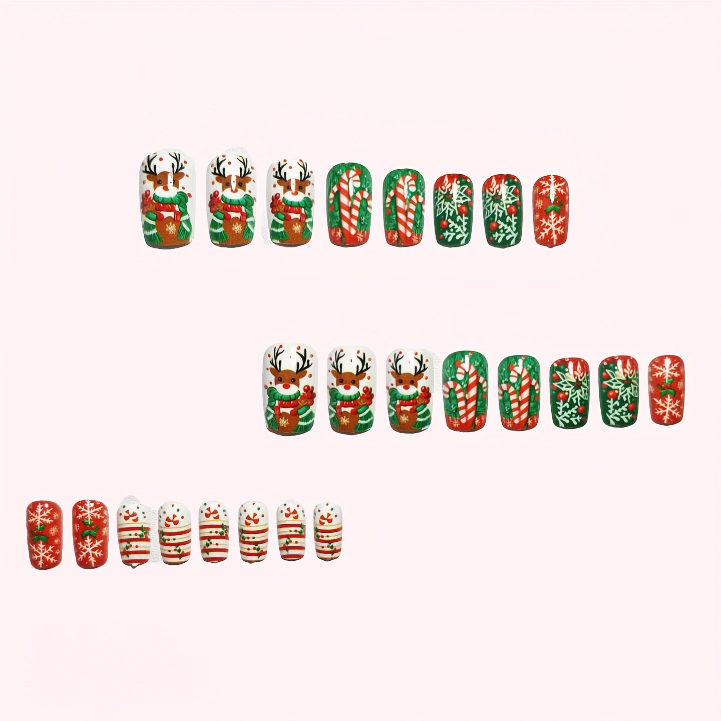 24pcs/Set Christmas Snowman & Reindeer Press-On Nails