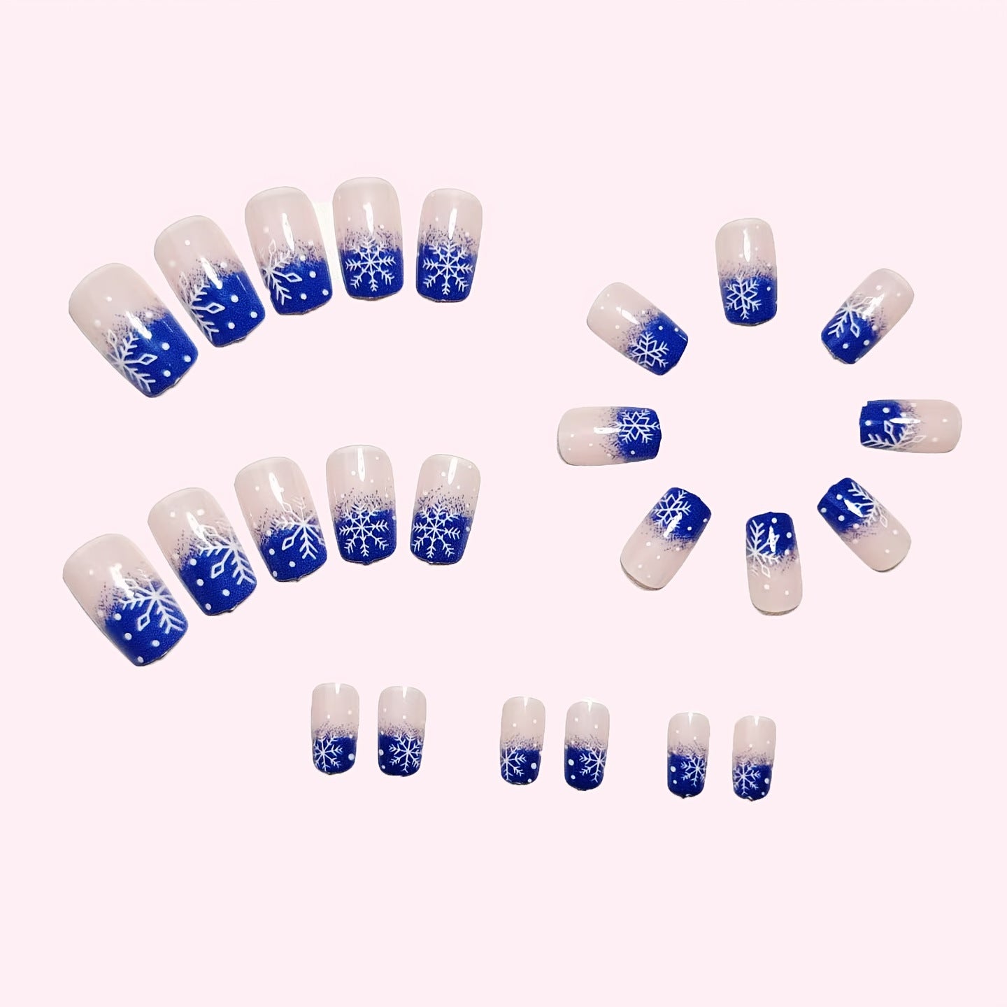 24pcs/Set Christmas Blue Ombré French with White Snowflakes Press-On Nails