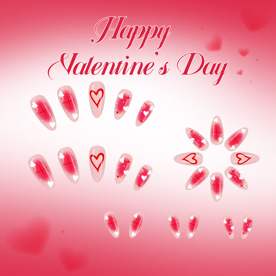 24pcs/Set Valentine's Blush Ombré Heart & Starry Glimmer Press-On Nails
