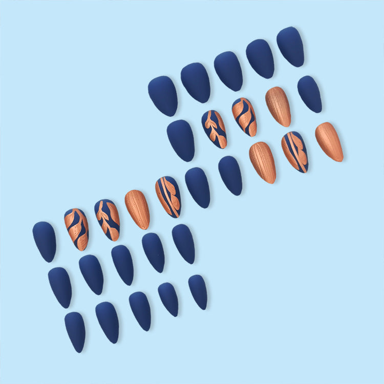 24pcs/Set Gilded Leaf Shadow on Gray-Blue Matte Press-On Nails