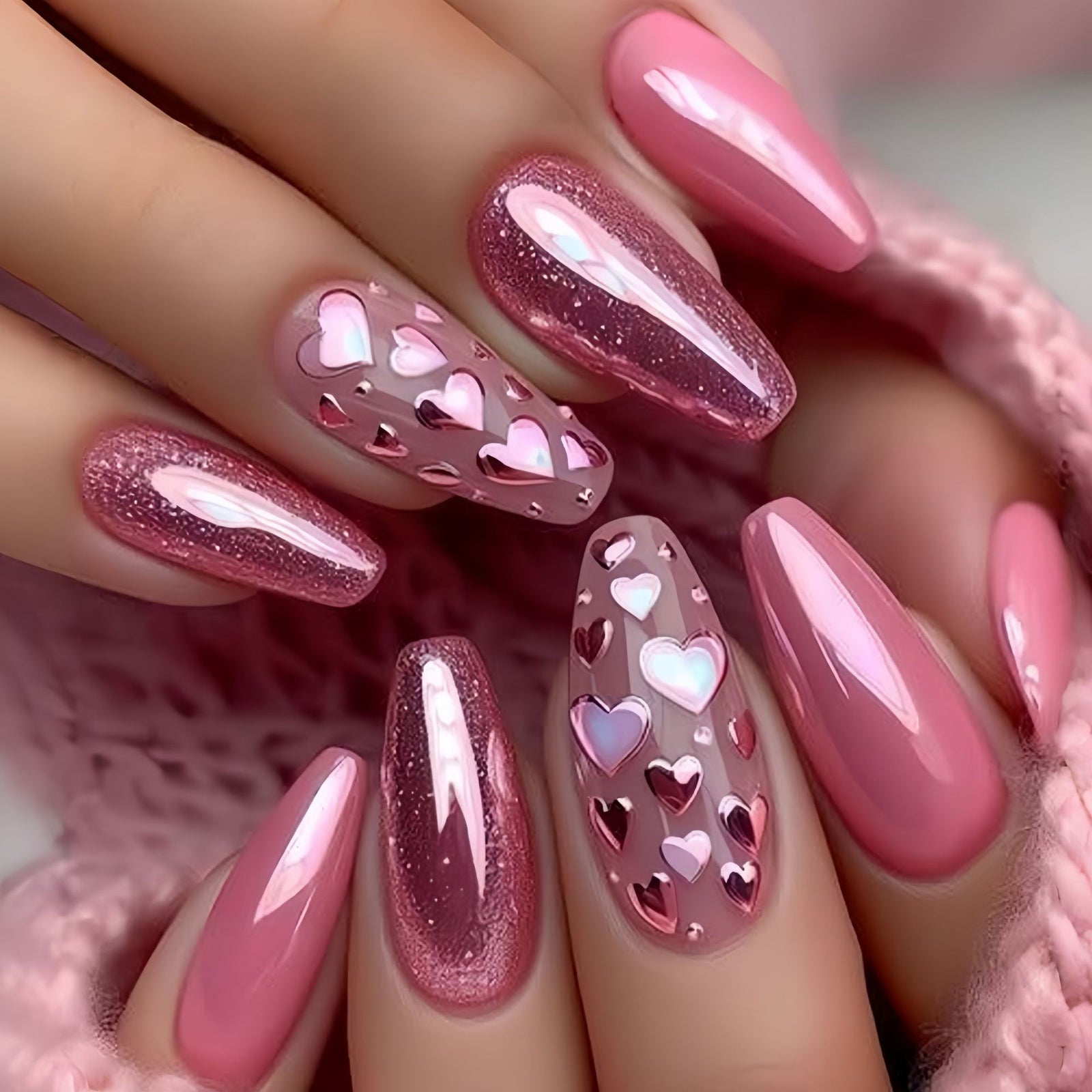 24pcs/Set Pink Valentine's Heart Press-On Nails