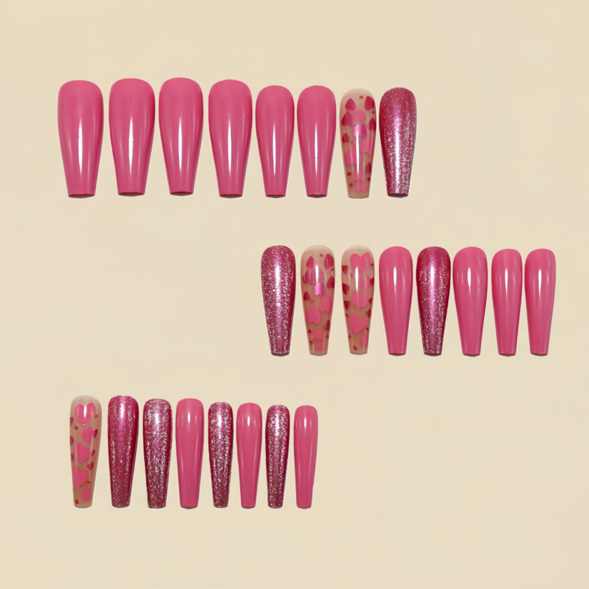 24pcs/Set Pink Valentine's Heart Press-On Nails