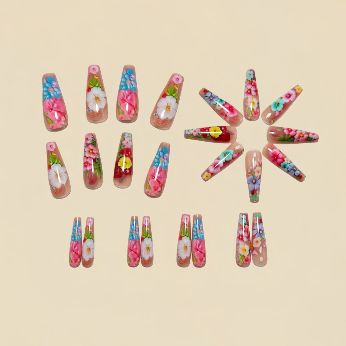 24pcs/Set Pink Flowers Press-On Nails