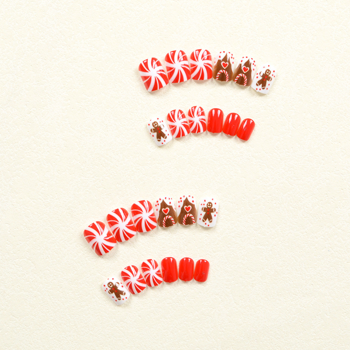 24pcs/Set Short Christmas Gingerbread Man & Chocolate House Press-On Nails