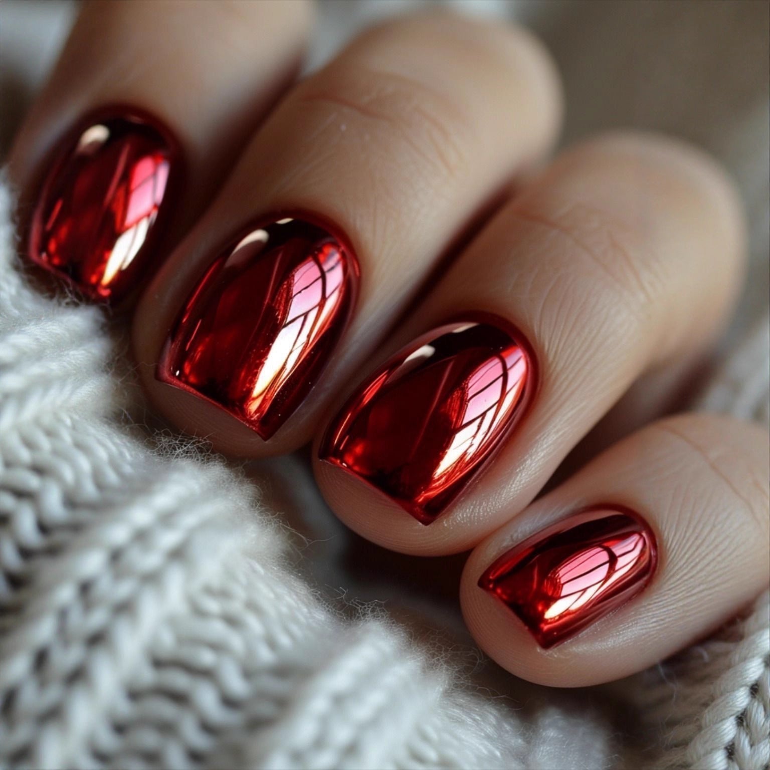 24pcs/Set Short Red Electroplated Press-On Nails