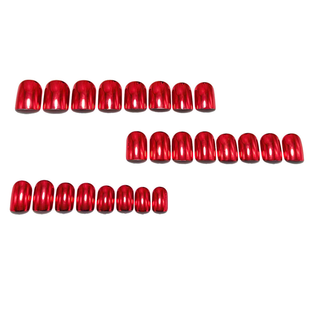 24pcs/Set Short Red Electroplated Press-On Nails