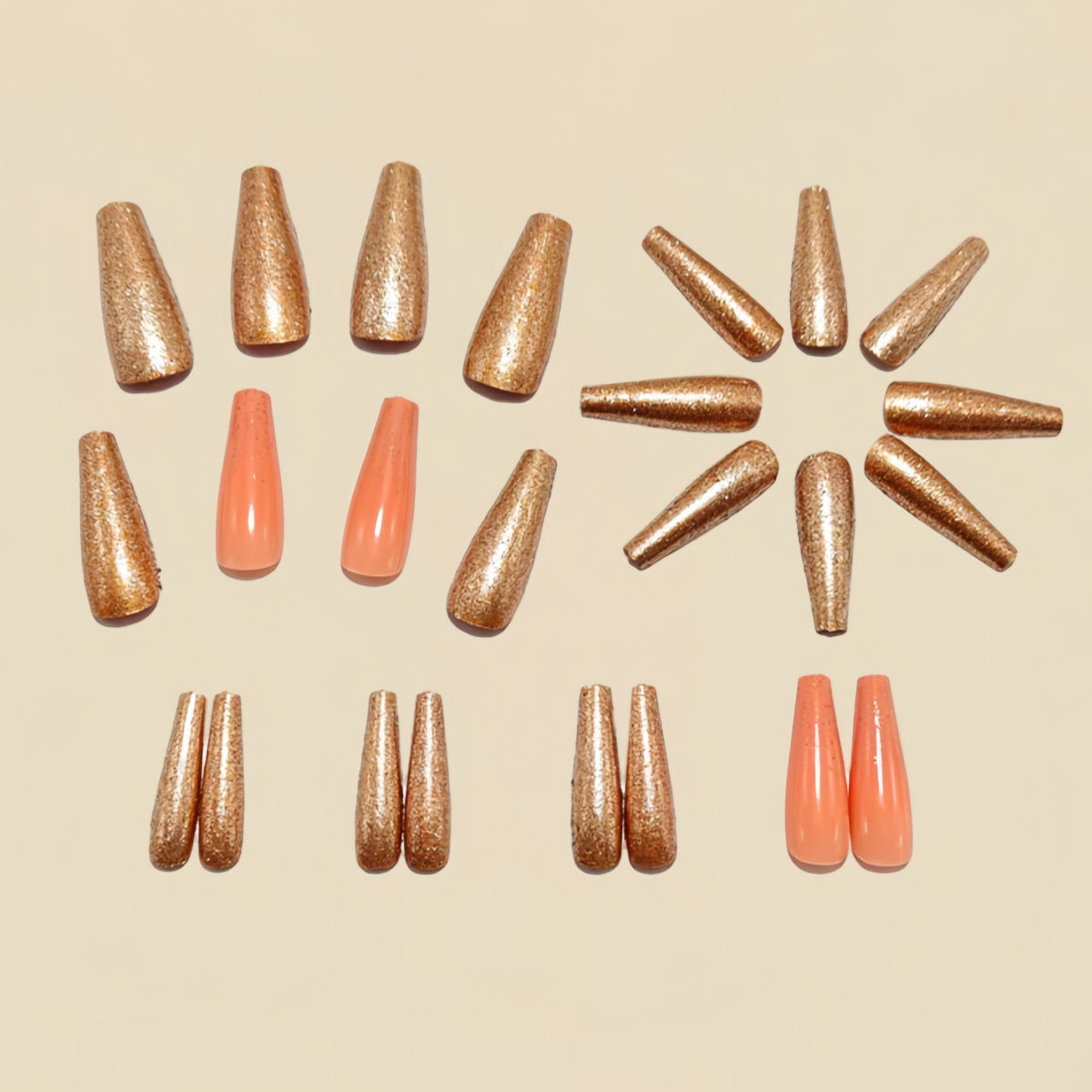 24pcs/Set Long Gold & Pink Press-On Nails