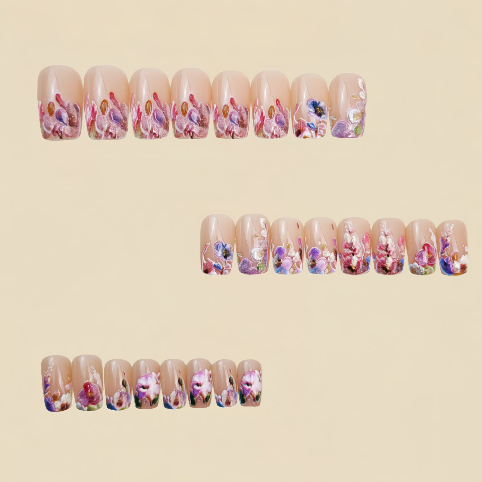 24pcs/Set 3D Embossed Floral Press-On Nails