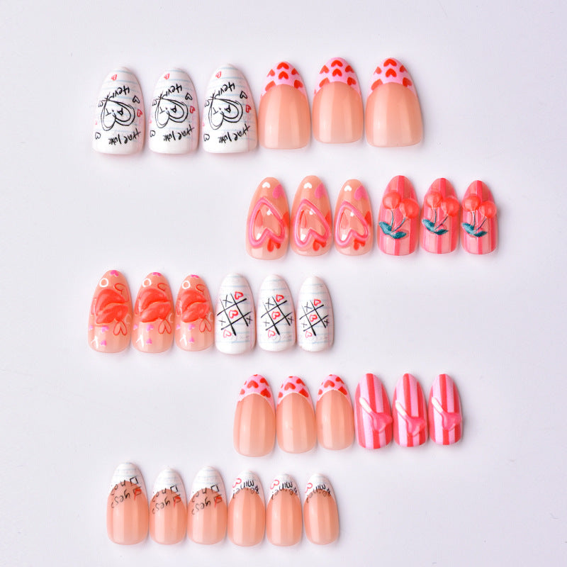 24pcs/Set Valentine's 3D Strawberry, Heart & Lips French Press-On Nails