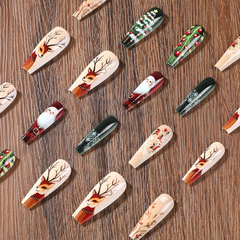 24pcs/Set Christmas Reindeer, Santa, Ornament & Tree Press-On Nails