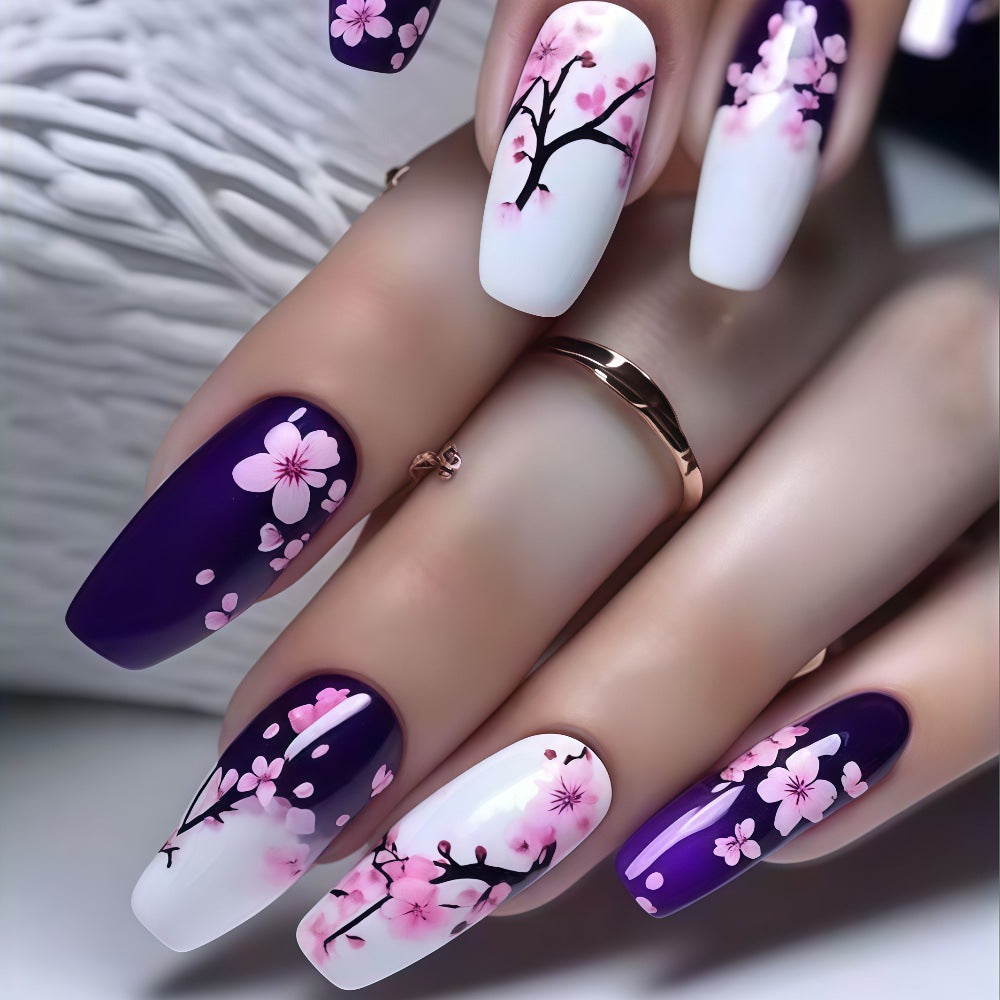 24pcs/Set Pink Flowers Press-On Nails