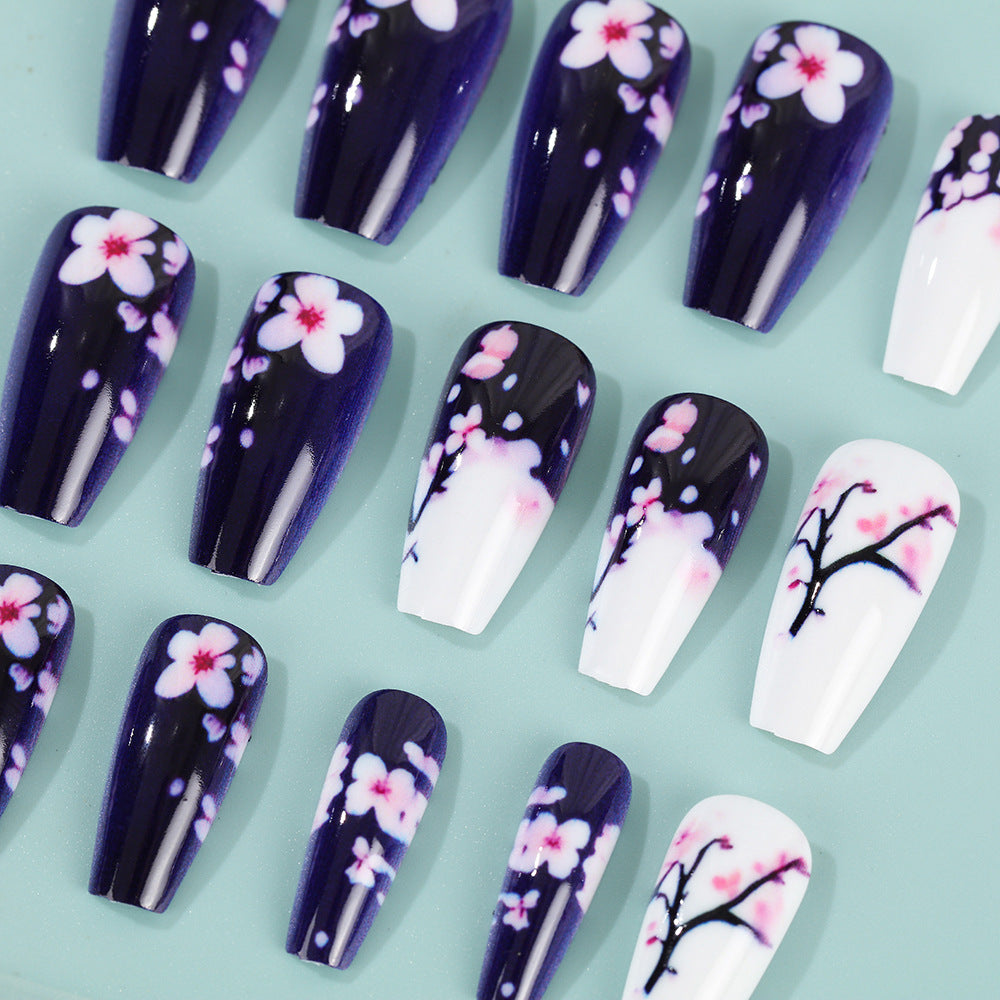 24pcs/Set Pink Flowers Press-On Nails
