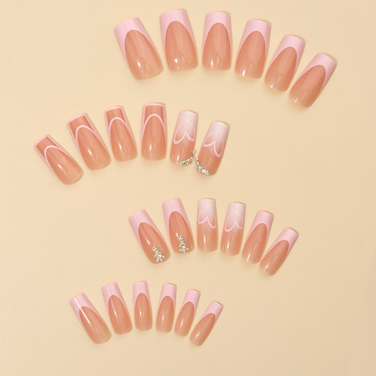 24pcs/Set Nude French Line Heart Press-On Nails