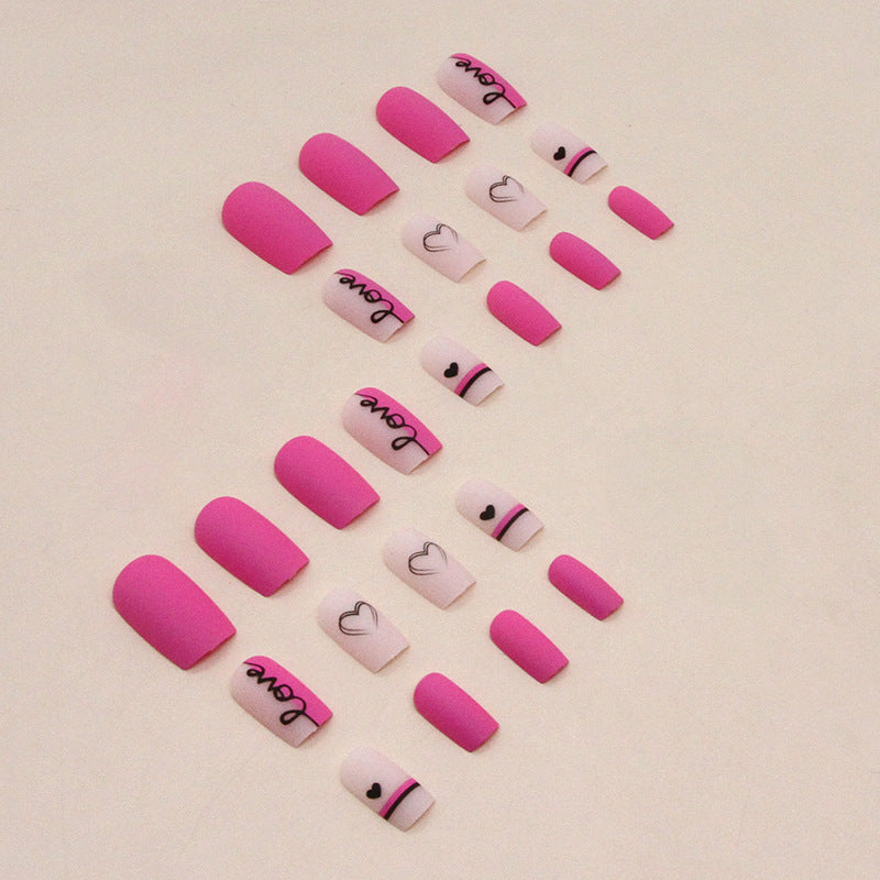 24pcs/Set Short Pink Letter Heart Valentine's Press-On Nails