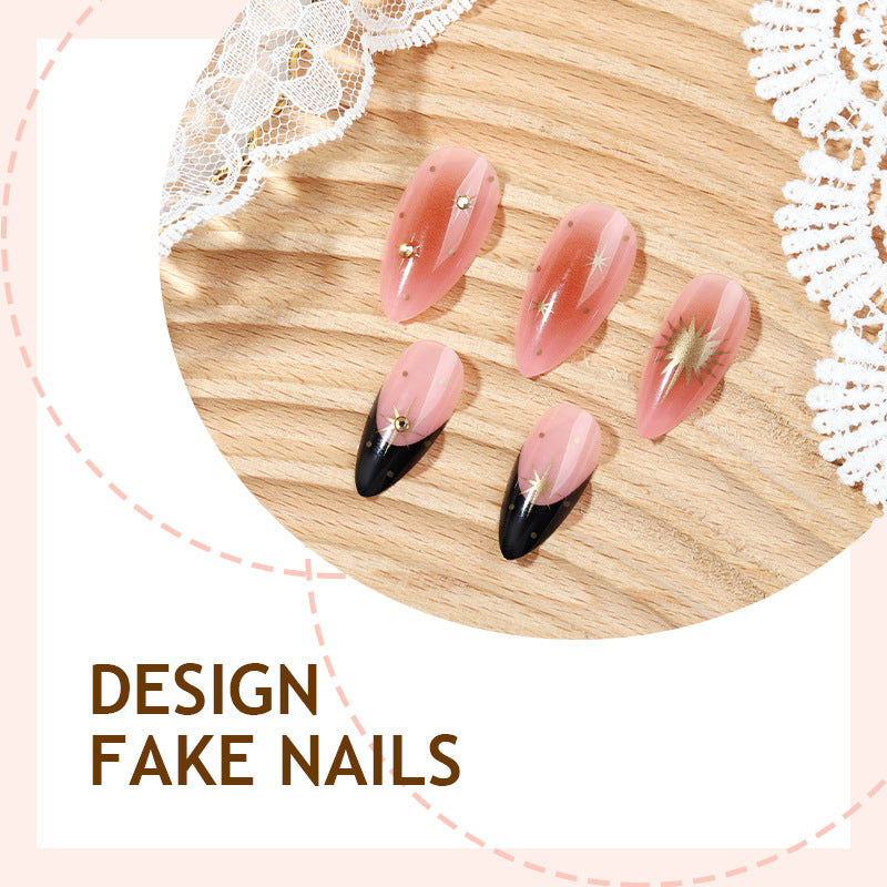 24pcs/Set Black-Gold Gradient Sunflower Press-On Nails