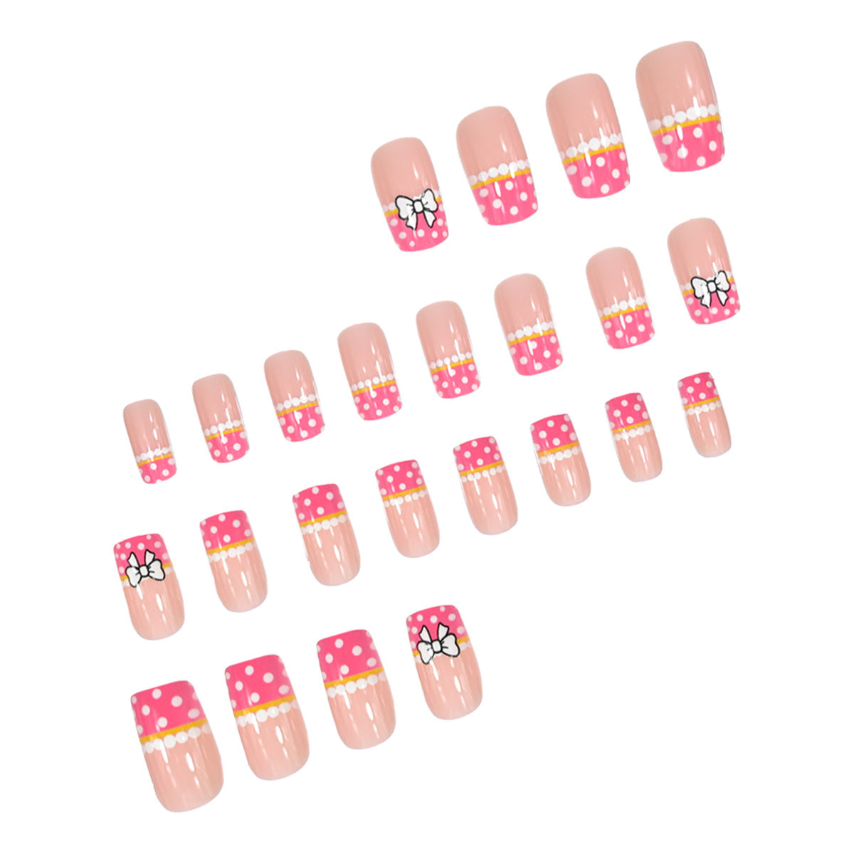 24pcs/Set White Bow with Pearl Pattern on Pink French Press-On Nails