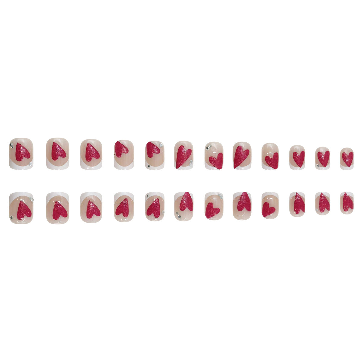 24pcs/Set Short Valentine's Wine Red Heart on White French Press-On Nails