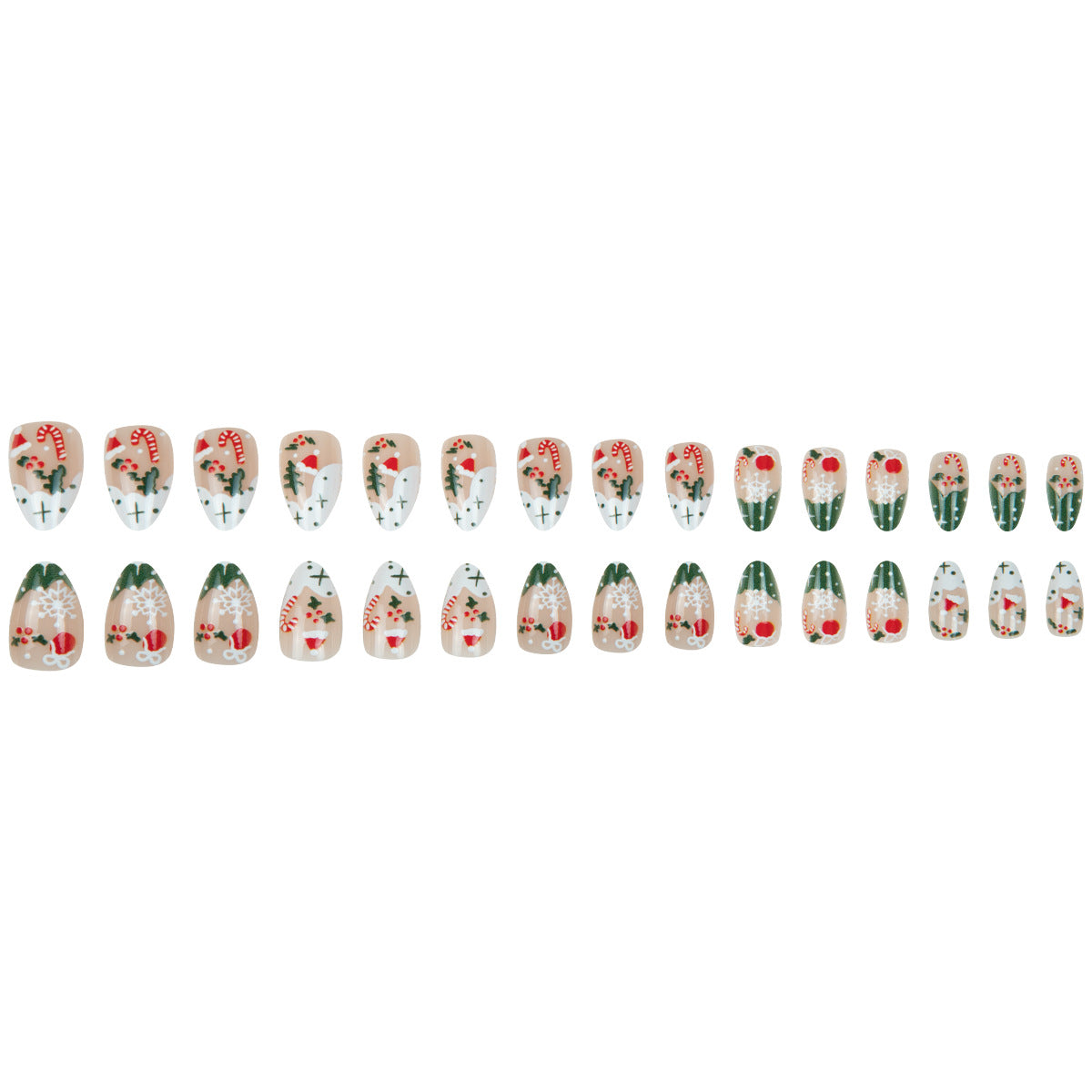 24pcs/Set Short Christmas with Snowflake, Candy Cane, Hat & Tree Press-On Nails