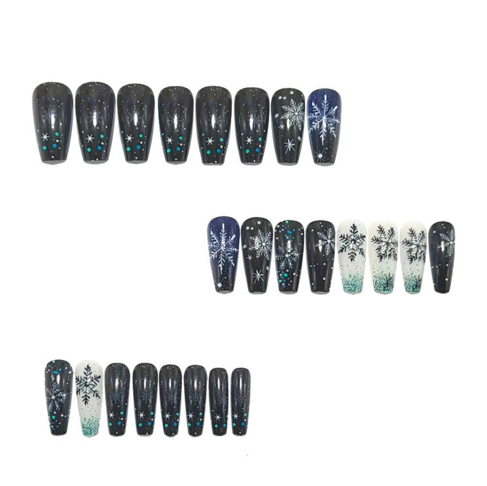 24pcs/Set Christmas Snowflake in Black-Blue-White Gradient Press-On Nails